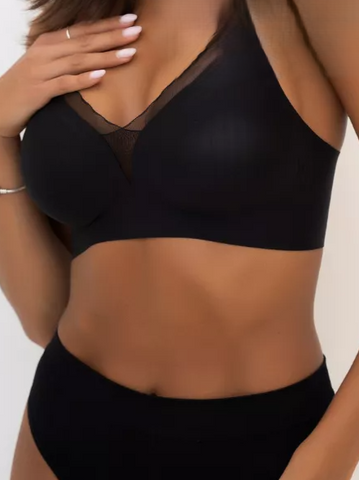 Deep V Mesh Seamless Push-up Without Steel Ring To Prevent Sagging Bra Black