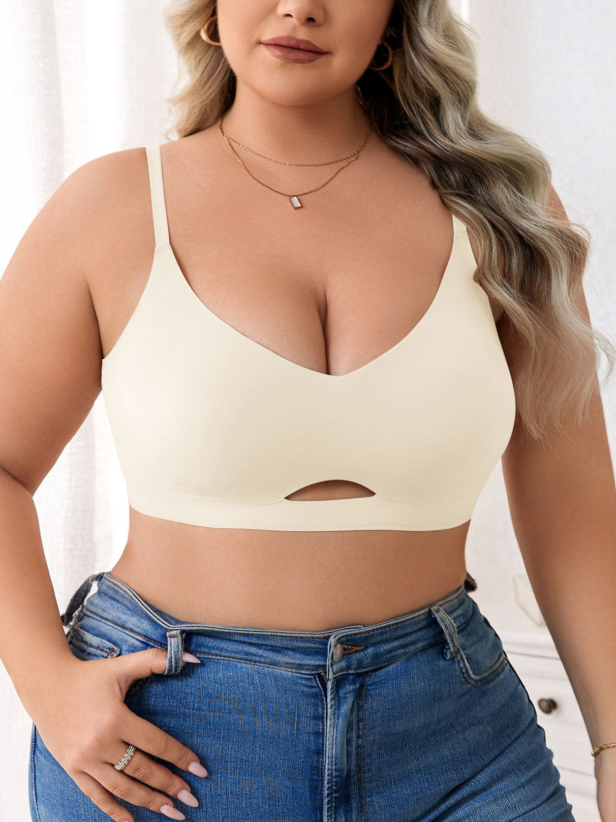 Plus Size Simple Seamless Hollow Out Wireless BH Weiß