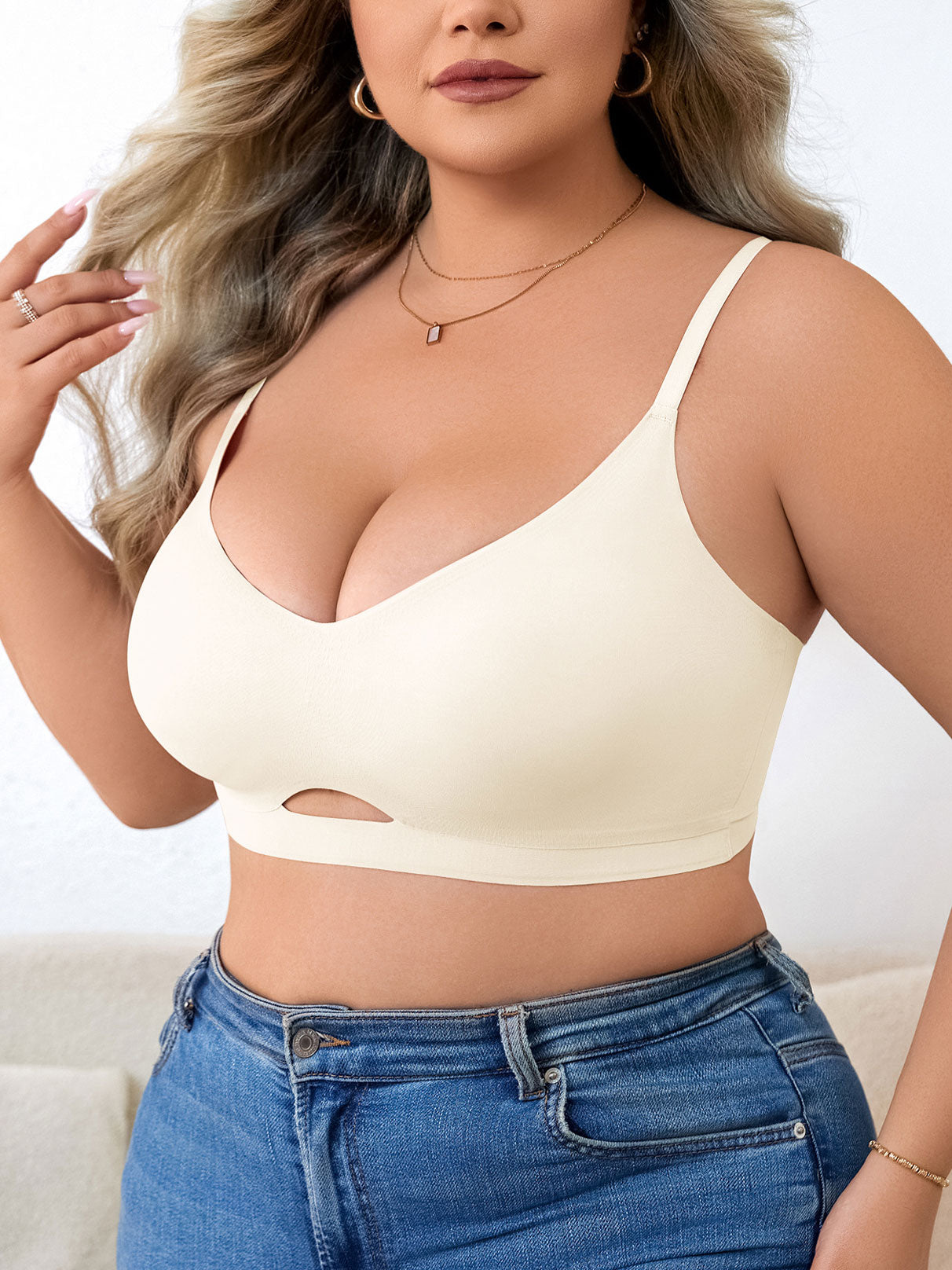 Plus Size Simple Seamless Hollow Out Wireless BH Weiß