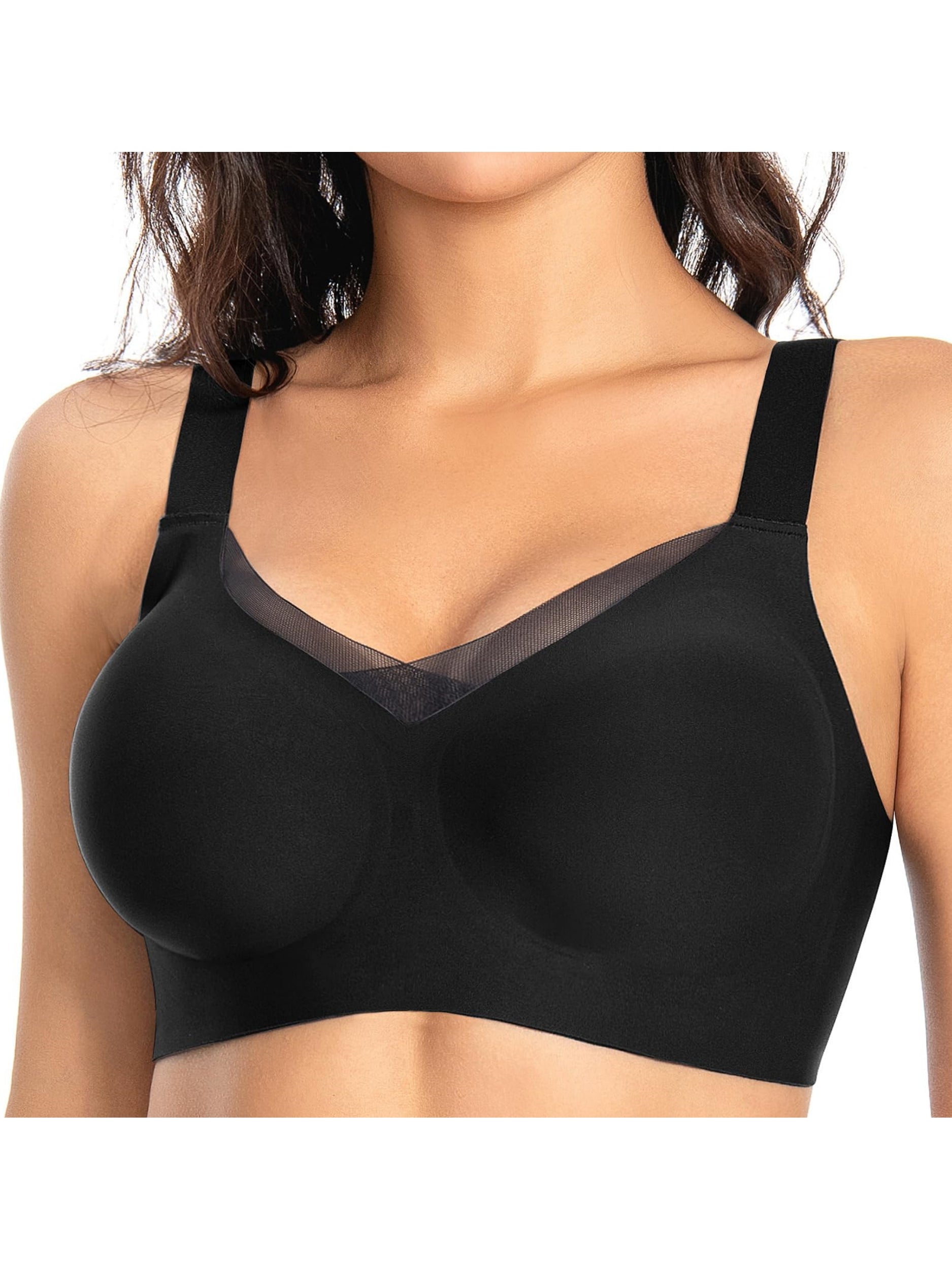 V-neck Seamless Comfort Everyday T-Shirt Wireless Bra Black