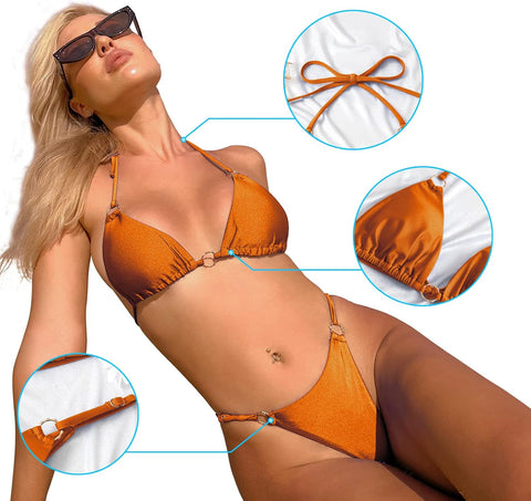 Neckholder-Bikini mit Ringverknüpfung für den Sommerstrand - Orange