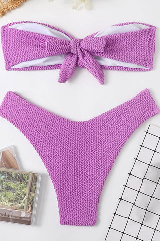 Ruched Bust Bandeau Bikini Set  - Purple