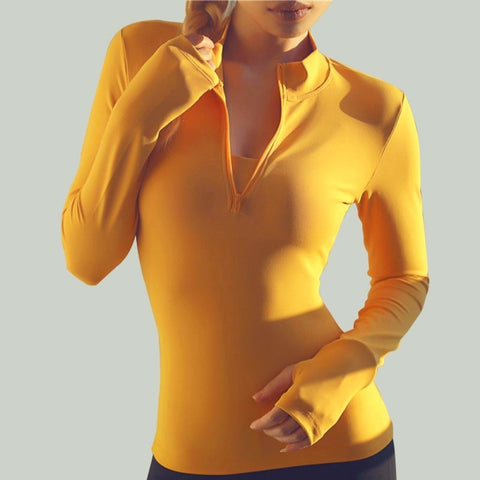 Camiseta deportiva y de fitness de manga larga transpirable para mujer con orificio para el pulgar