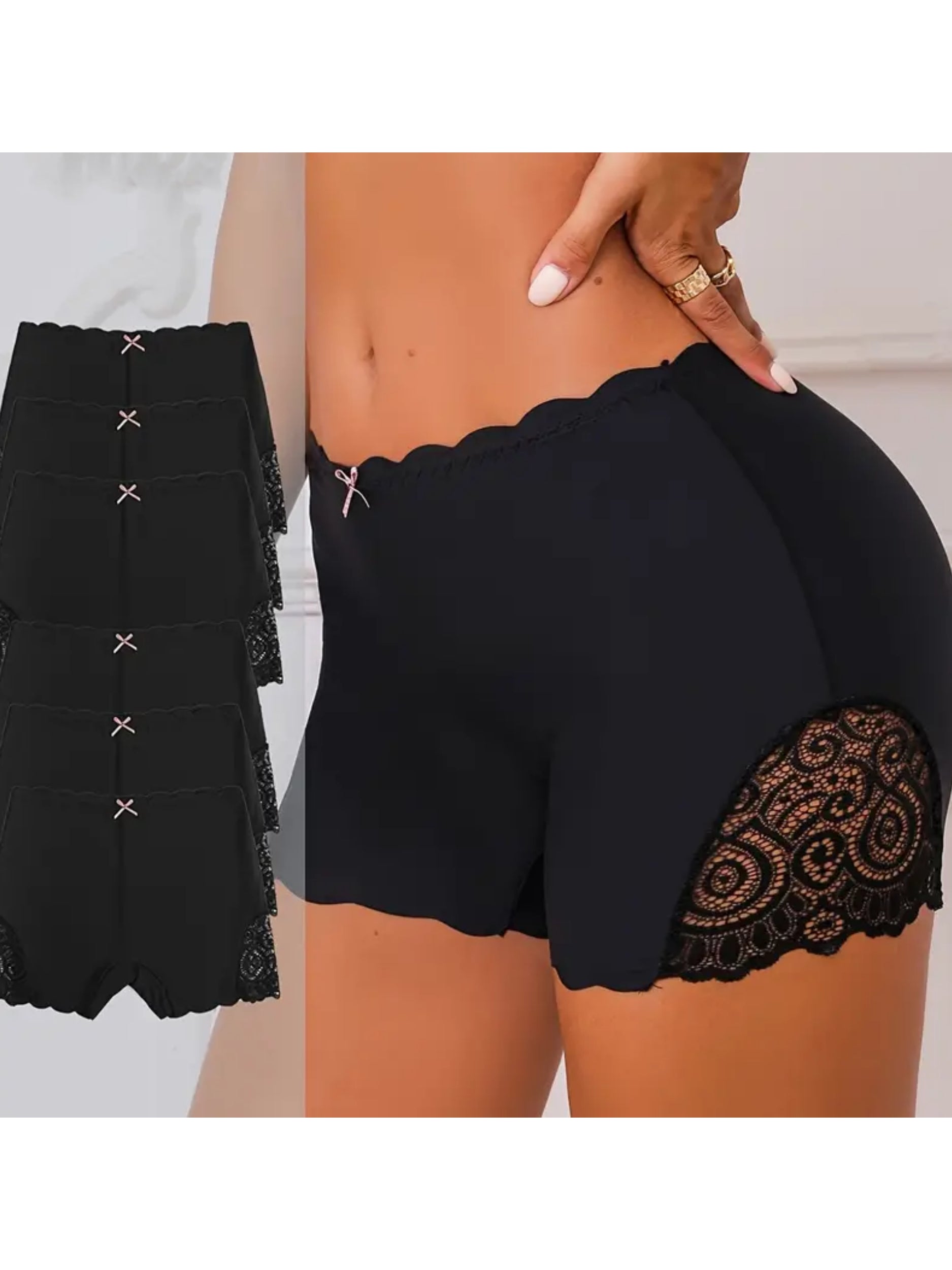 Weiches und bequemes Boyshort-Höschen mit kontrastierender Spitze und Muschelsaum