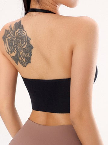 Sexy Deep V Low Back Hanging Neck Yoga Bra Black