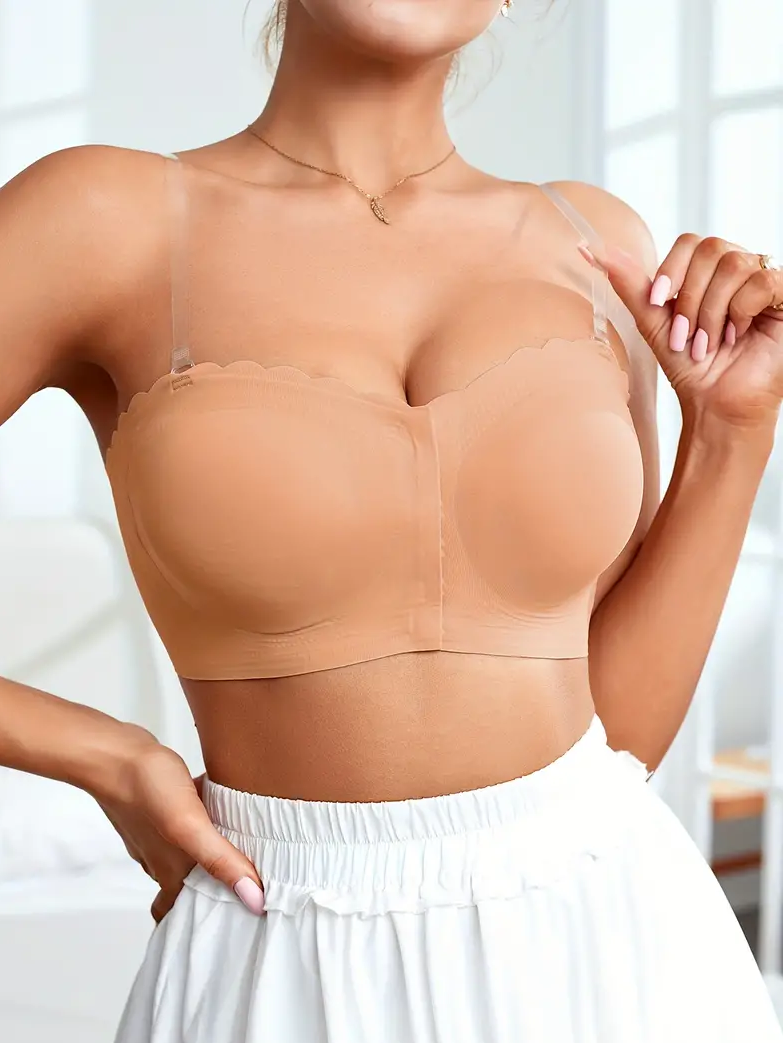 Front Closure Wireless Strapless Bra Pink