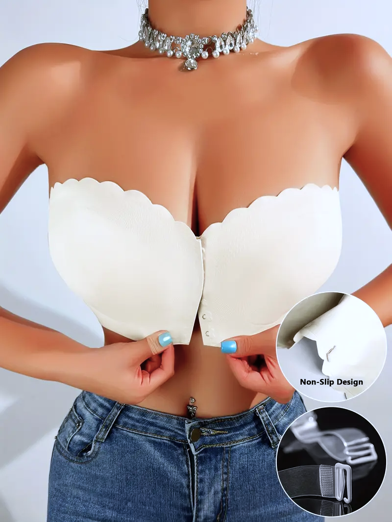 Front Closure Wireless Strapless Bra White