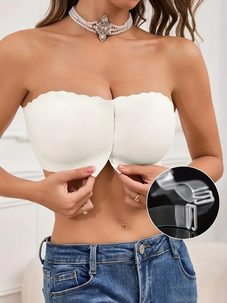 Front Closure Wireless Strapless Bra White