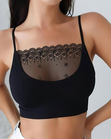 Sujetador tipo bralette de encaje sexy y elástico de talla grande