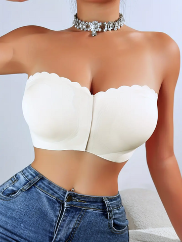 Front Closure Wireless Strapless Bra White