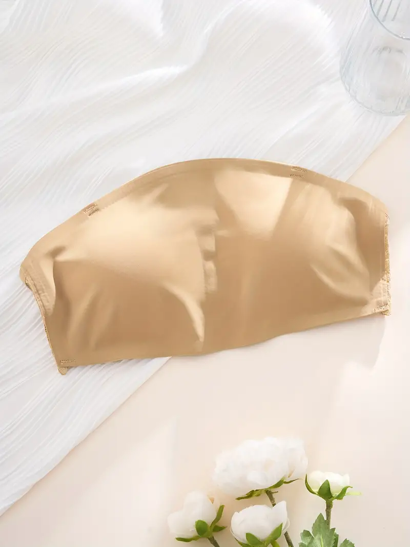 Nahtloser BH mit Spitzennähten, sexy schulterfrei, abnehmbare transparente Träger, Beige