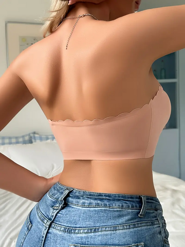 Front Closure Wireless Strapless Bra Pink