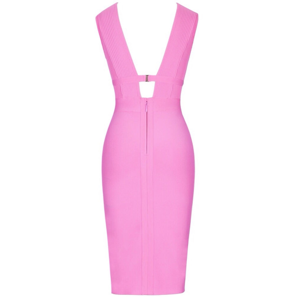 Jennifer - Pink Low Plunge Bandage Dress