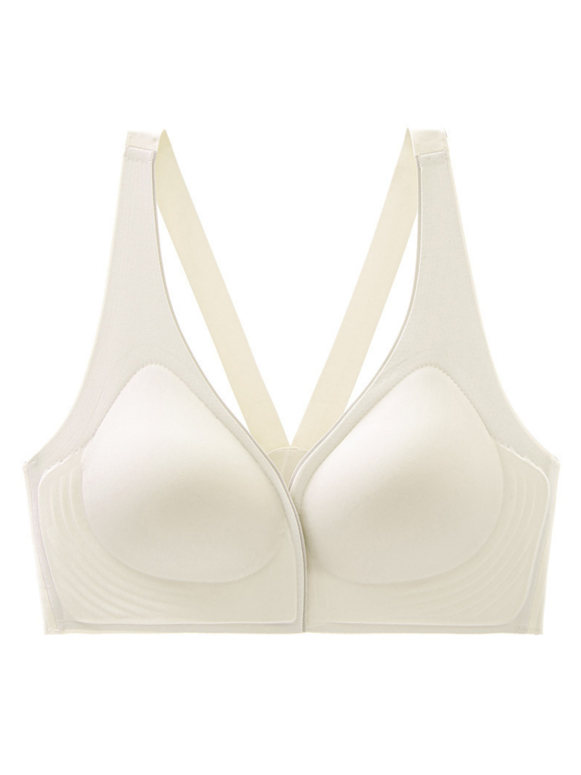 Soft Seamless Front Closure Deep V Push Up Plunge Bra White