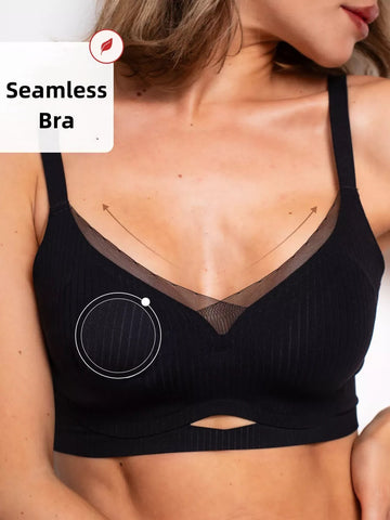 One-piece Seamless Push-up Breathable Mesh Wireless Bra Black