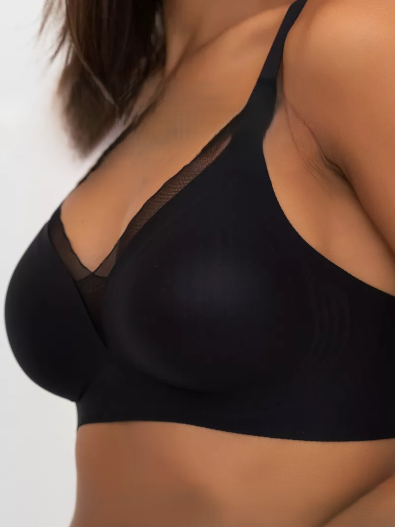 Deep V Mesh Seamless Push-up Without Steel Ring To Prevent Sagging Bra Black