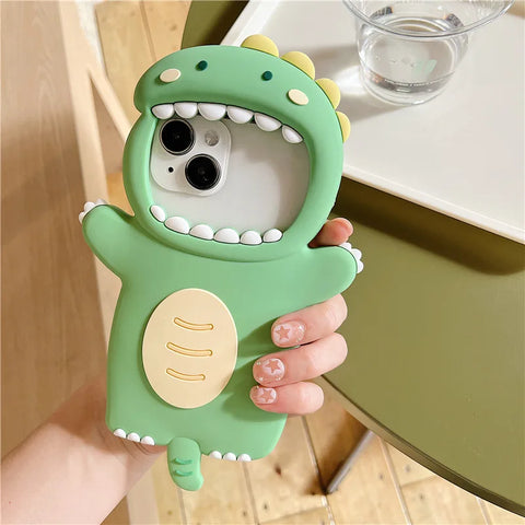 Funda para iPhone con diseño de dinosaurio kawaii en 3D