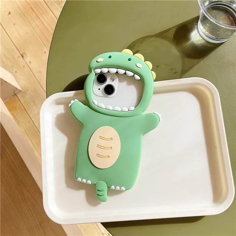 Funda para iPhone con diseño de dinosaurio kawaii en 3D