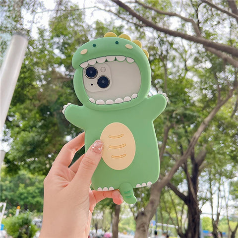 Funda para iPhone con diseño de dinosaurio kawaii en 3D