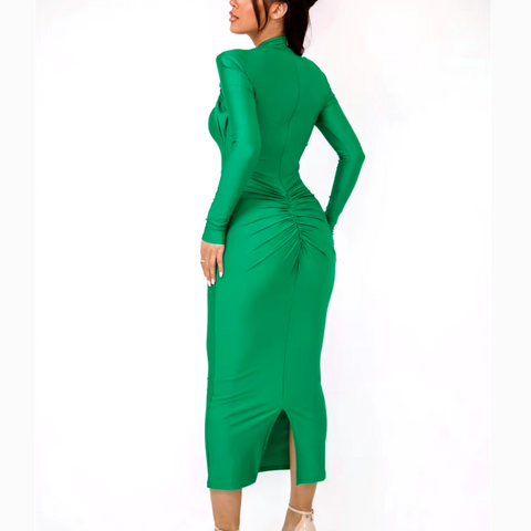 Agnola - Green Cutout Ruched Maxi Bodycon Dress