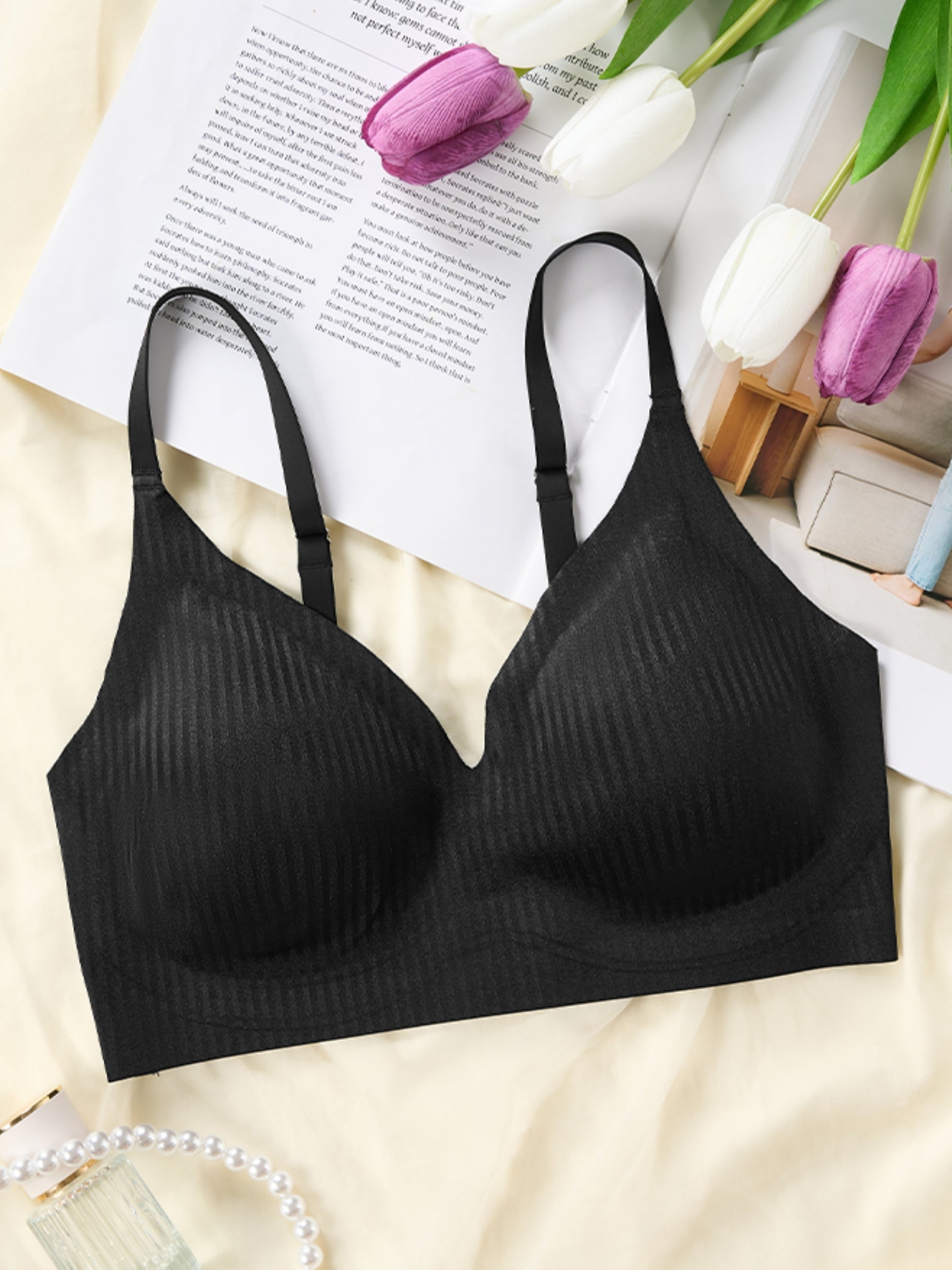 Striped Ice Silk Seamless Push-up Breathable Bra, Sexy & Beautiful Back