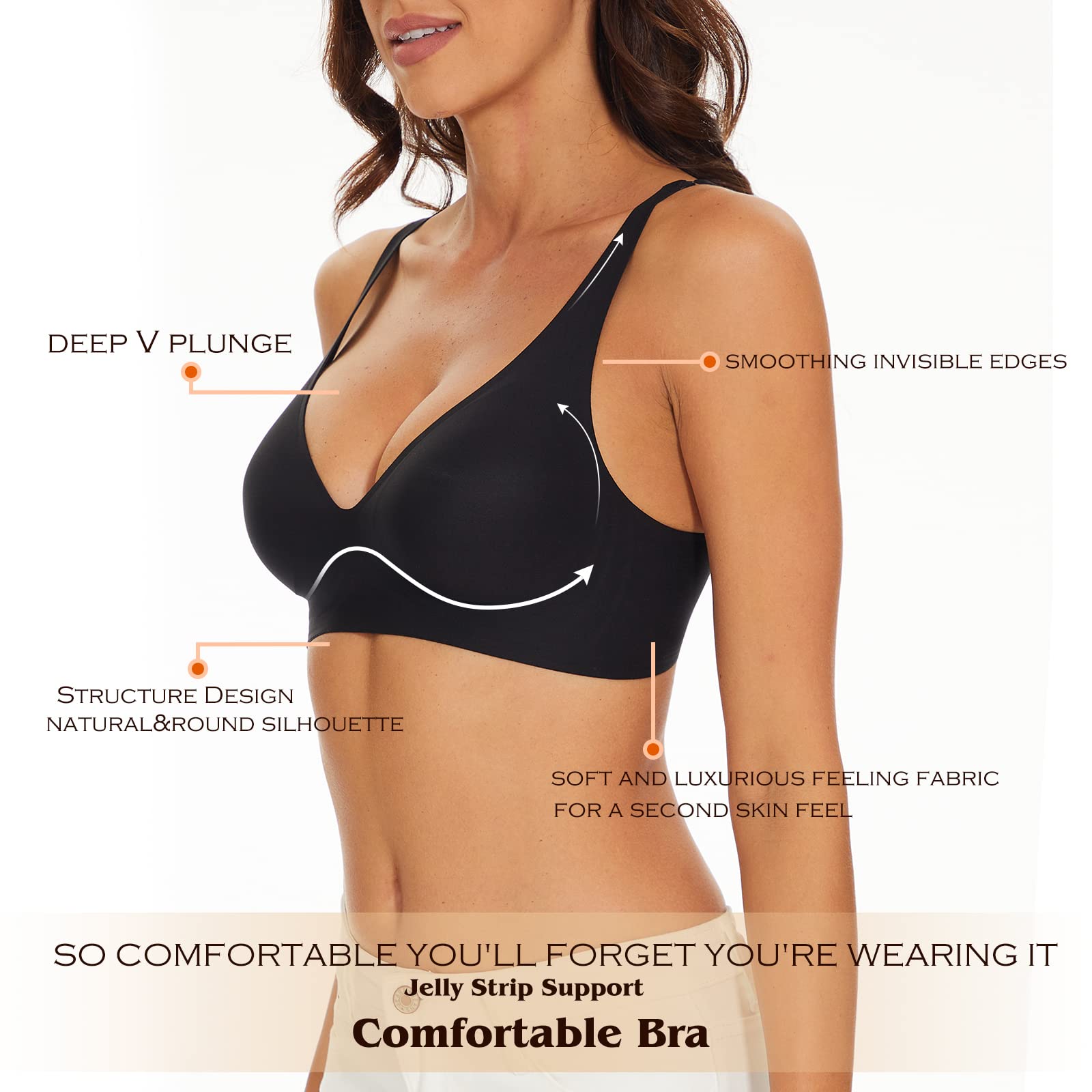 Wirefree Seamless Bra for Women Invisible Deep V Plunge Bra with Removeable Padding