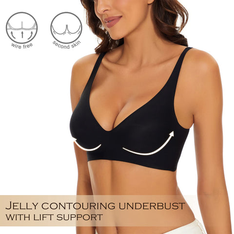 Wirefree Seamless Bra for Women Invisible Deep V Plunge Bra with Removeable Padding