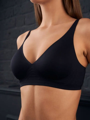 Wirefree Seamless Bra for Women Invisible Deep V Plunge Bra with Removeable Padding