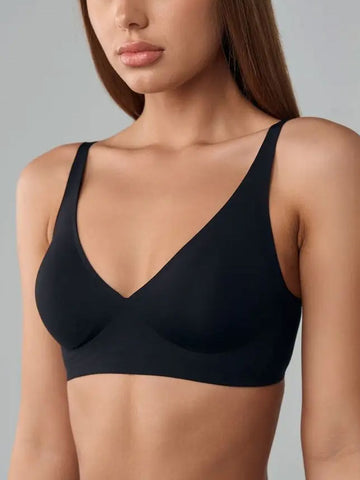 Wirefree Seamless Bra for Women Invisible Deep V Plunge Bra with Removeable Padding