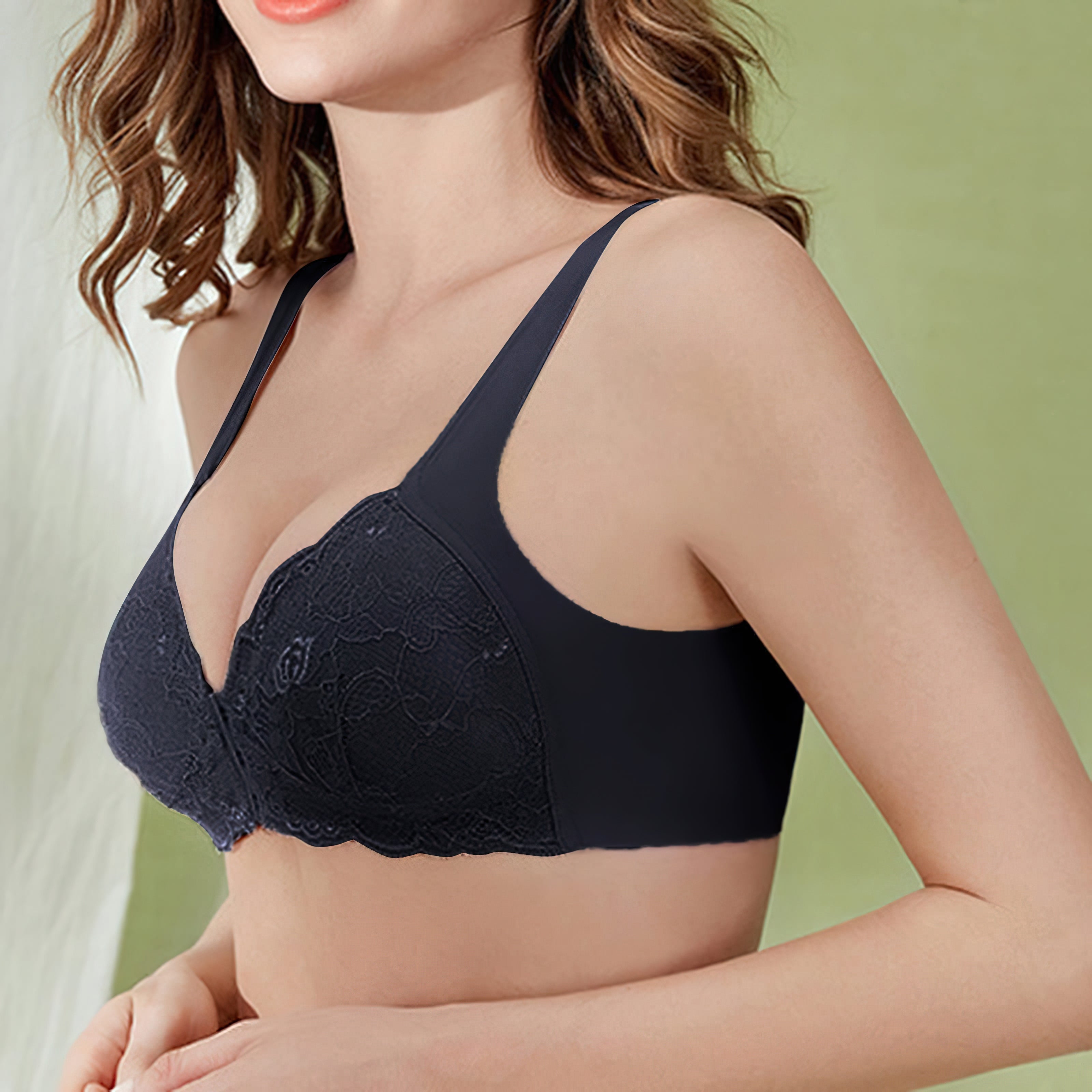 Plus Size Push-Up-BH aus Spitze mit Frontverschluss, bügellos, Schwarz