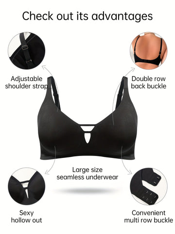 Women's Plus Size Simple Seamless Cut-out Wireless Bra Black