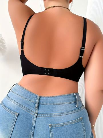 Women's Plus Size Simple Seamless Cut-out Wireless Bra Black