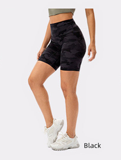 Camo Patchwork Hüfthebende Fitness-Shorts für Damen