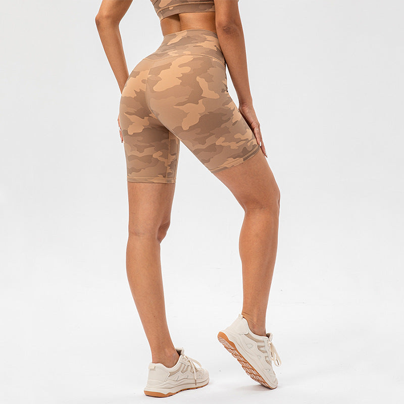 Camo Patchwork Hüfthebende Fitness-Shorts für Damen