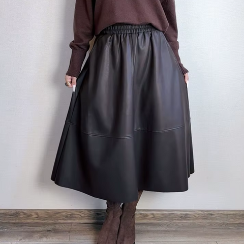 Celestina - Faux Leather A-Line Midi Skirt
