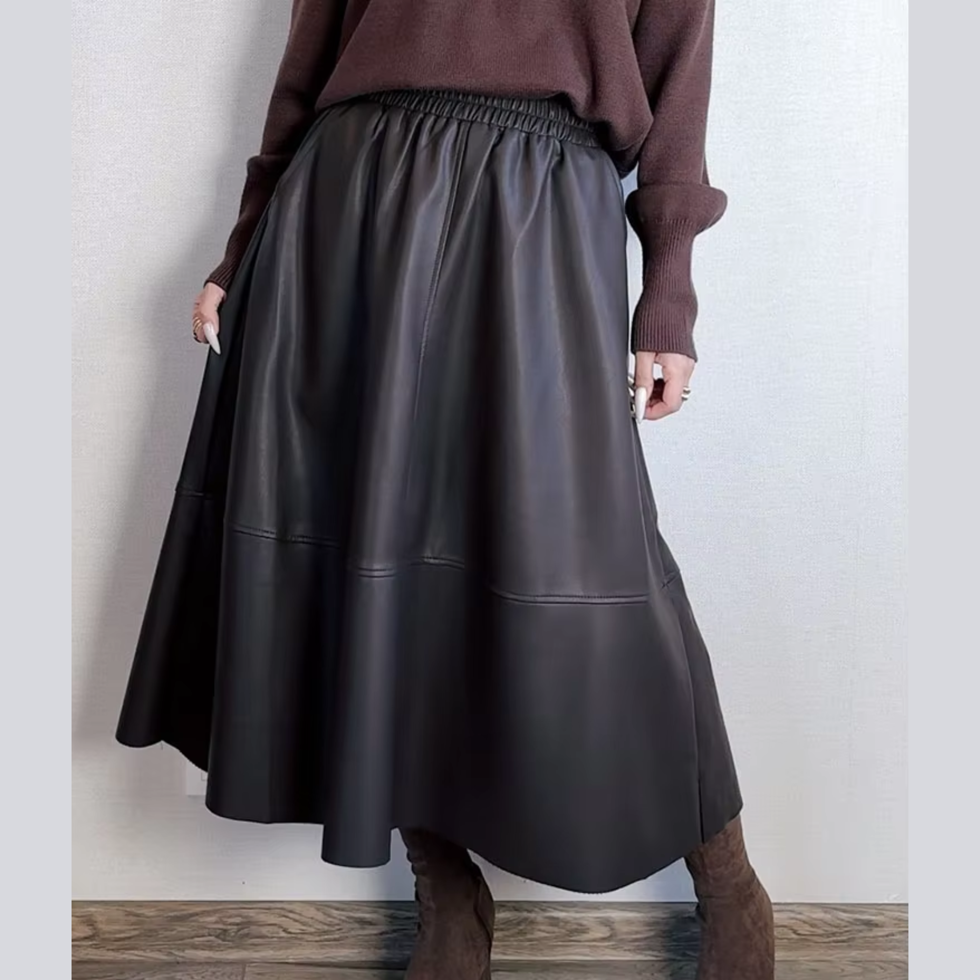 Celestina - Faux Leather A-Line Midi Skirt