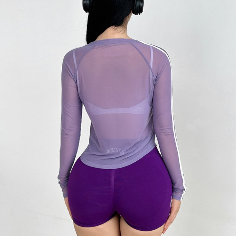 Top de manga larga para yoga y fitness para mujer Cover-Up