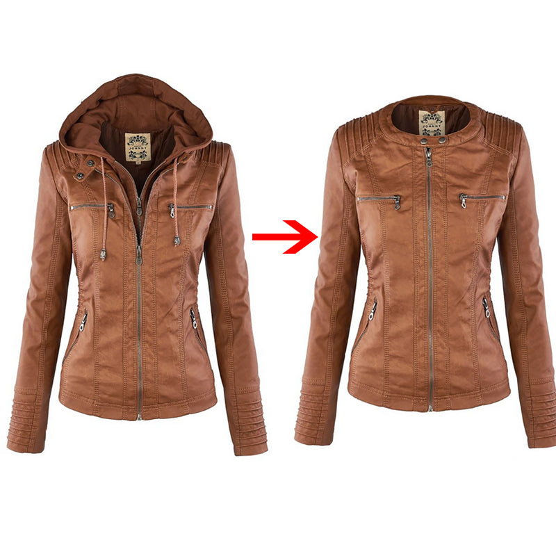 Damen Lederjacke mit Kapuze