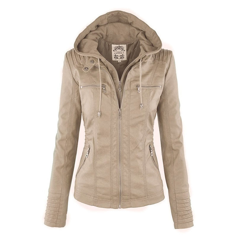 Damen Lederjacke mit Kapuze