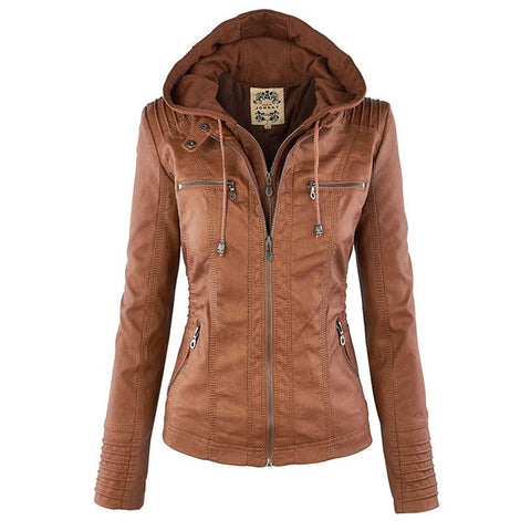 Damen Lederjacke mit Kapuze