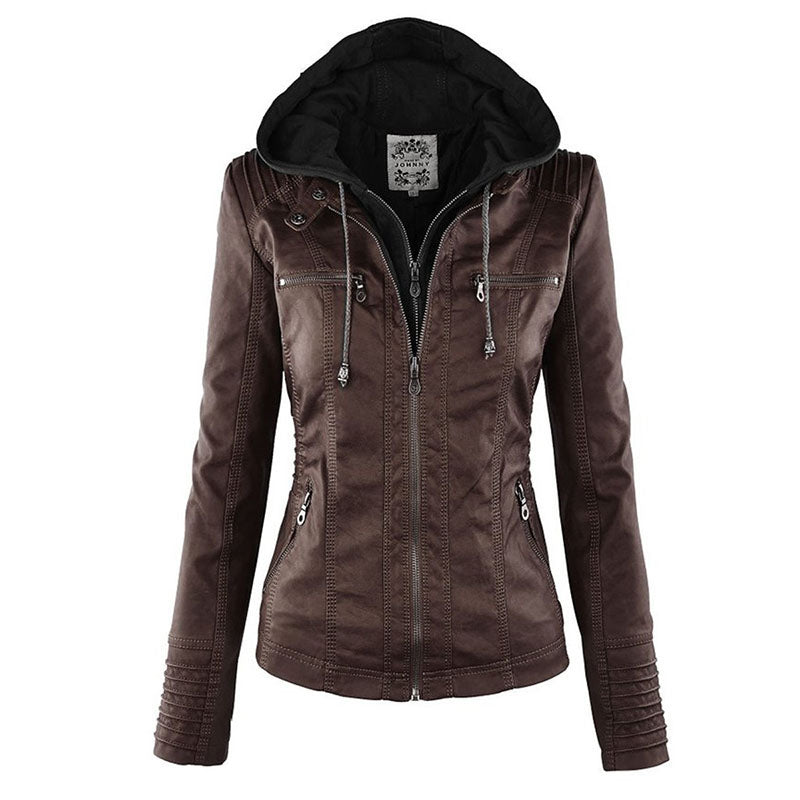 Damen Lederjacke mit Kapuze