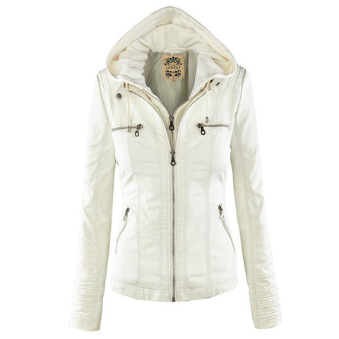 Damen Lederjacke mit Kapuze