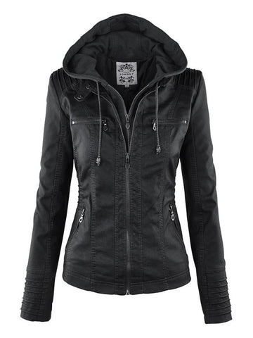 Damen Lederjacke mit Kapuze