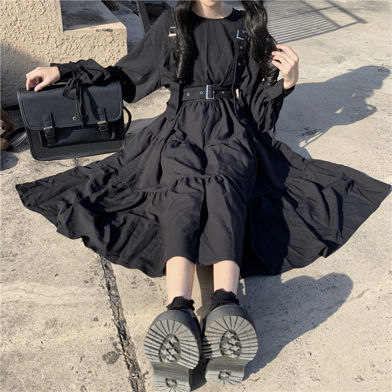 Vestido negro estilo harajuku japonés