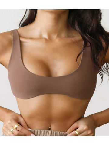 Sexy Low Support Push Up Sports Bra Tan