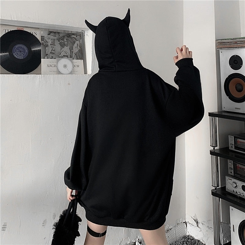 Gothic Devil Horns Zip Up Hoodie