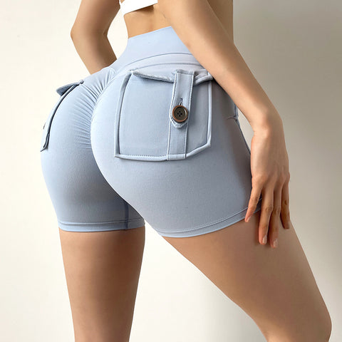 Pantalones cortos de yoga y fitness para mujer con bolsillos en la cintura