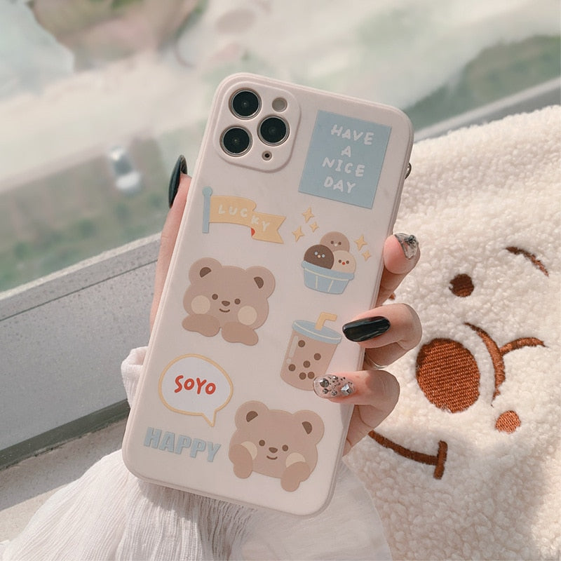 Funda para iPhone con diseño de oso de leche