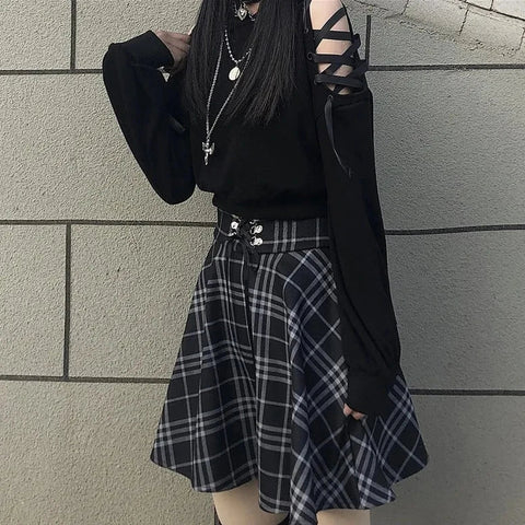 Gothic Harajuku Outfit Set – Hoodie &amp; Minirock