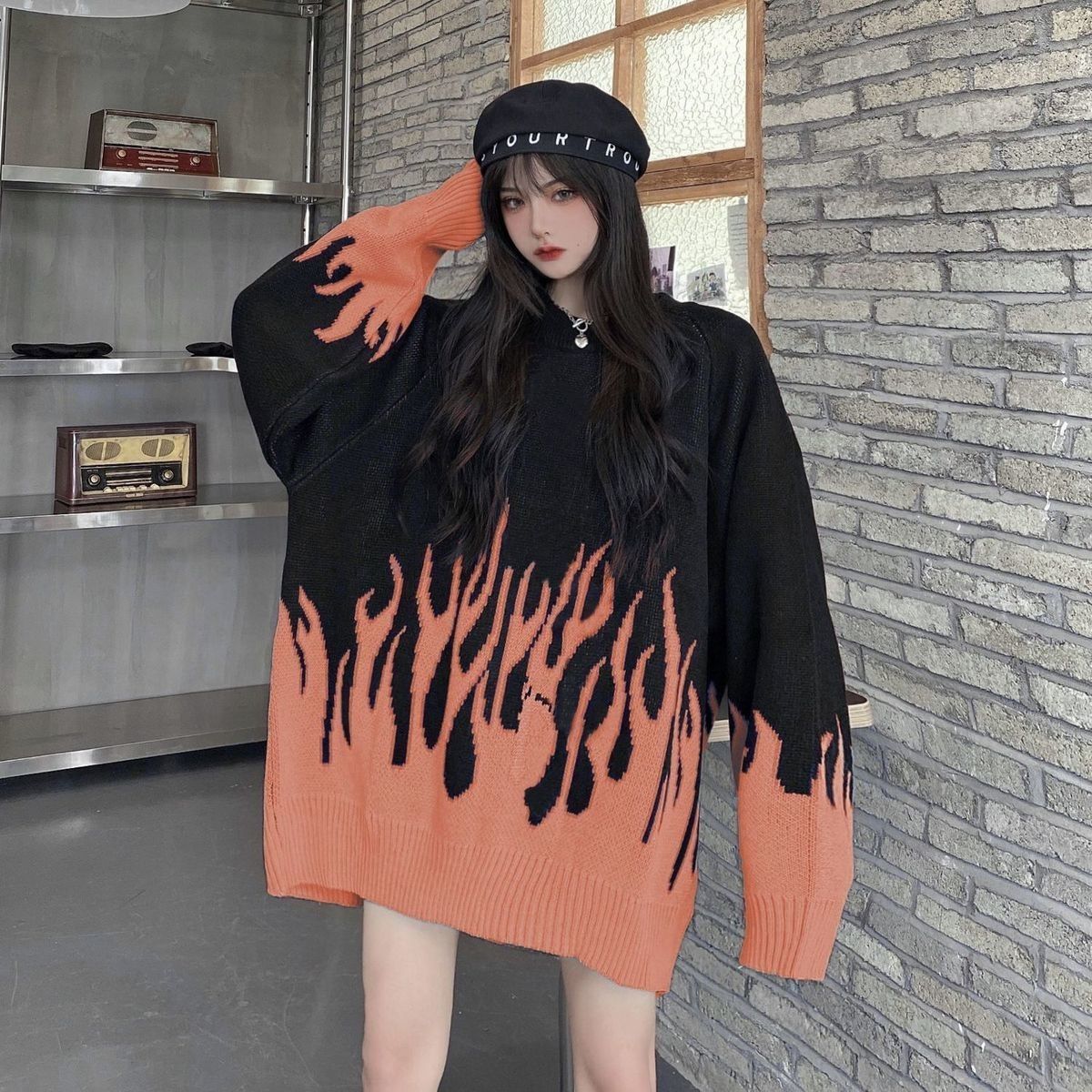 Gothic Flames Harajuku Pullover